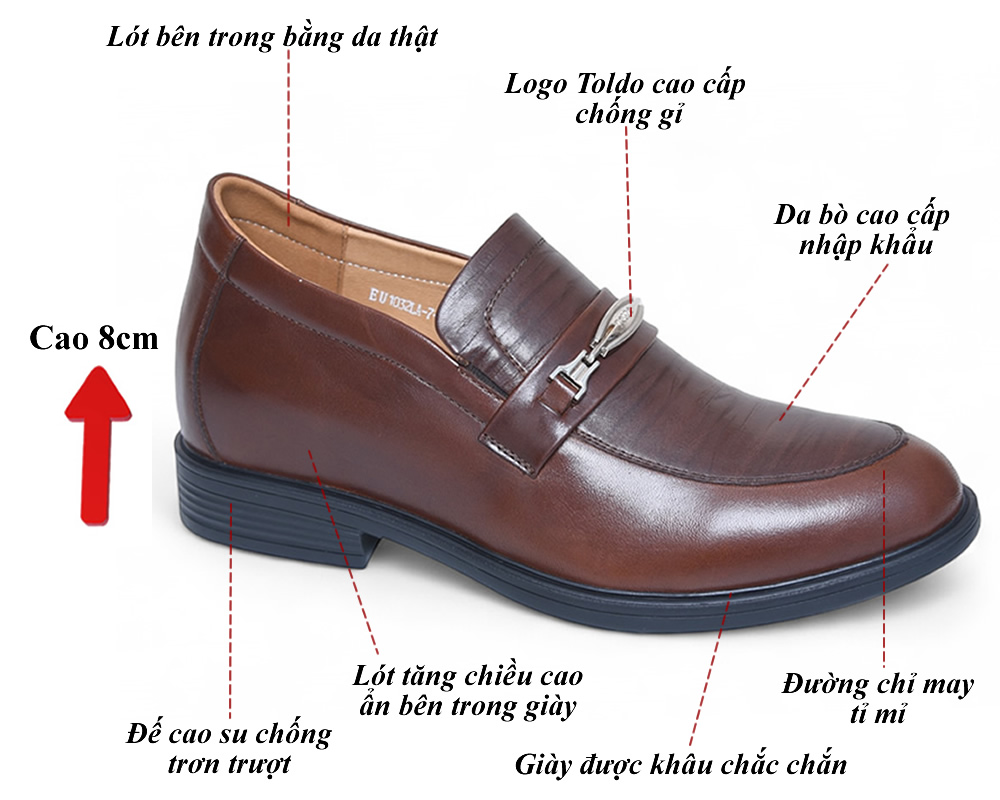 Giày lười tăng 8cm chiều cao da thật